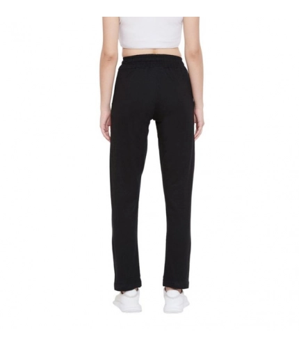 Generic Women's Cotton Solid Elasticated Track Pants (Black)
