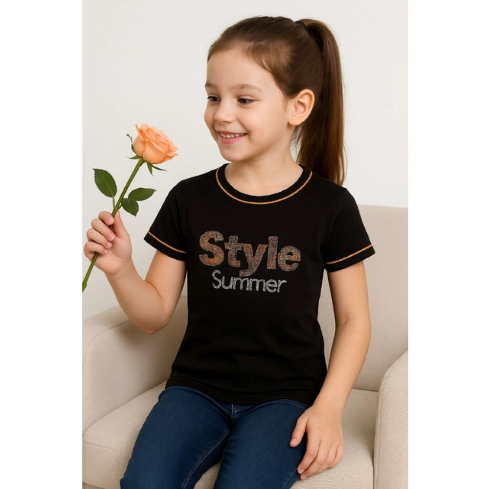 Generic Girl's Cotton Printeded Round Neck T-Shirt (Black) Generic Girl's Cotton Printeded Round Neck T-Shirt (Black)