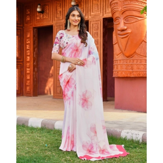 Generic Women's Georgette Floral Printed Saree With Unstitched Blouse 5.5Mtr (Off White-Pink) Generic Women's Georgette Floral Printed Saree With Unstitched Blouse 5.5Mtr (Off White-Pink)