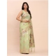 Generic Women's Linen Cotton Printed Saree With Unstitched Blouse 5.5Mtr (Light Green)