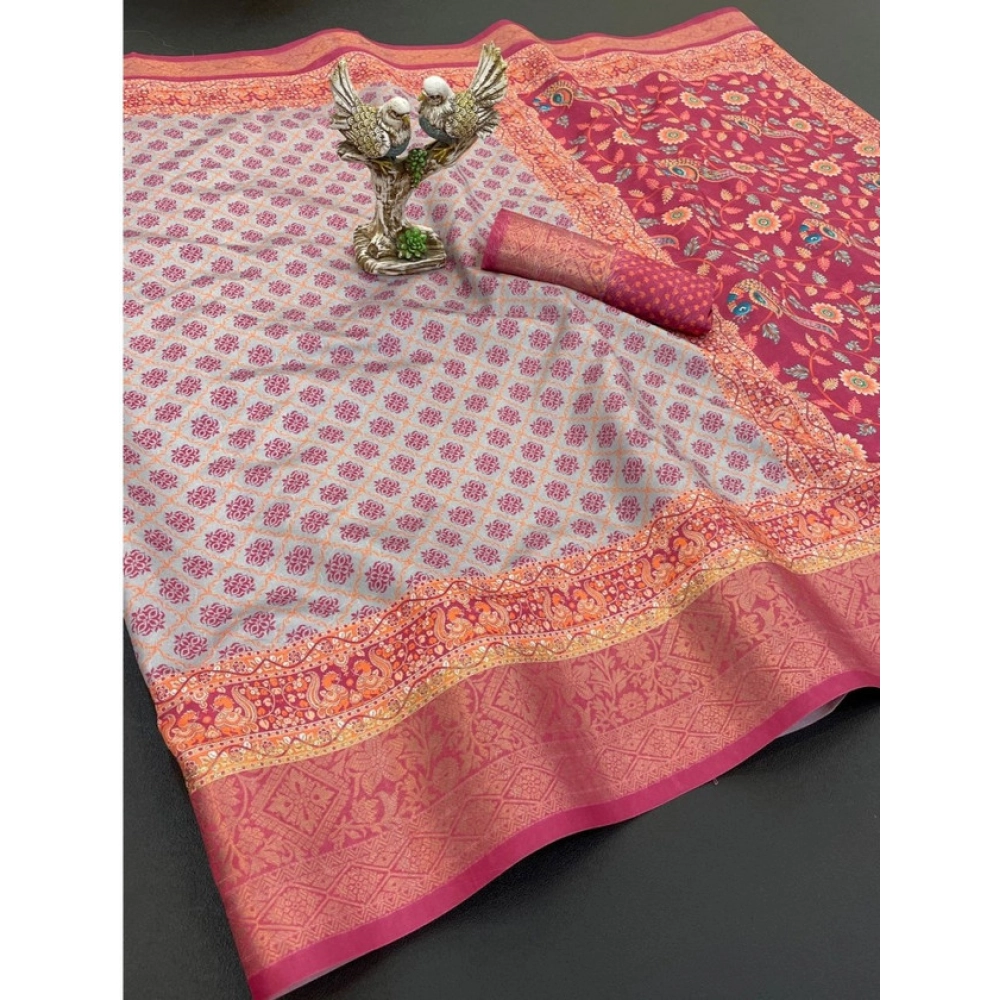 Generic Women's Soft Dola Cotton Printed Saree With Unstitched Blouse 5.5Mtr (Pink)