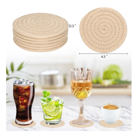 Generic Cotton Rope Drink Coasters 6 Pcs Set (Cream)
