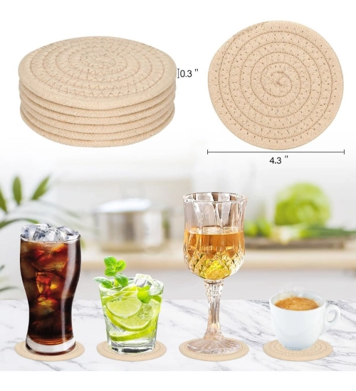Generic Cotton Rope Drink Coasters 6 Pcs Set (Cream)