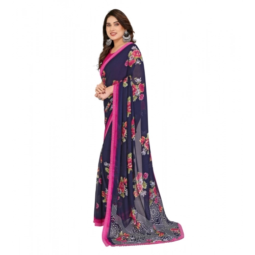 Women's Georgette Printed Saree With Unstitched Blouse 5.5Mtr (Blue) Women's Georgette Printed Saree With Unstitched Blouse 5.5Mtr (Blue)