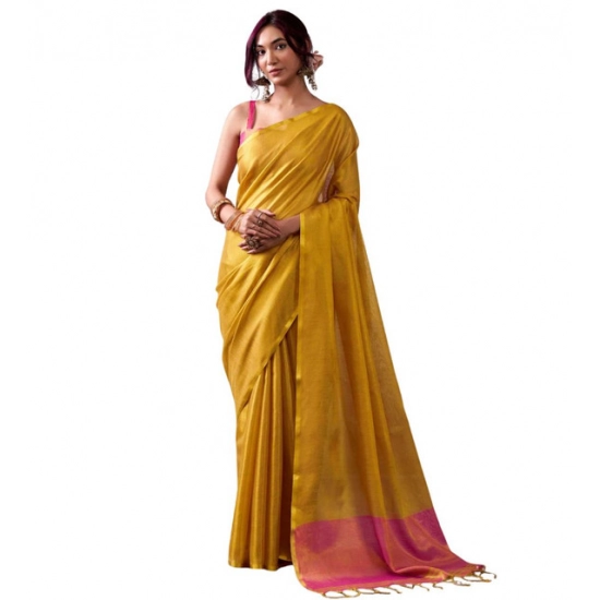 Generic Women's Tissue Silk Solid Saree With Unstitched Blouse 5.5Mtr (Yellow) Generic Women's Tissue Silk Solid Saree With Unstitched Blouse 5.5Mtr (Yellow)