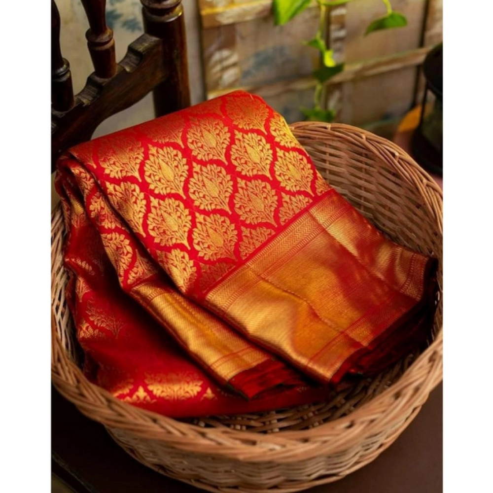 Generic Women's Soft Litchi Silk Jacquard Work Saree With Unstitched Blouse 5.5Mtr (Red) Generic Women's Soft Litchi Silk Jacquard Work Saree With Unstitched Blouse 5.5Mtr (Red)