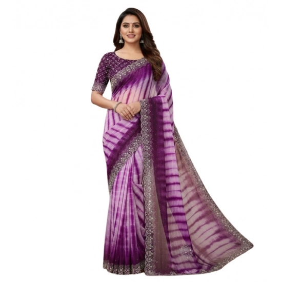 Generic Women's Georgette Striped Saree With Unstitched Blouse 5.5Mtr (Wine)