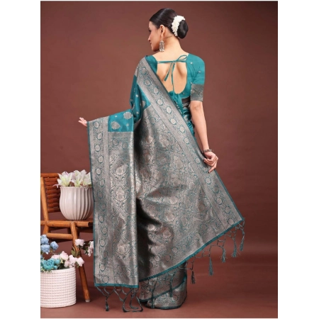 Generic Women's Banarasi Silk Printed Saree With Unstitched Blouse 5.5Mtr (Sea Green)