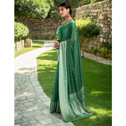 Women's Georgette Weaving Saree With Unstitched Blouse 5.5Mtr (Green) Women's Georgette Weaving Saree With Unstitched Blouse 5.5Mtr (Green)
