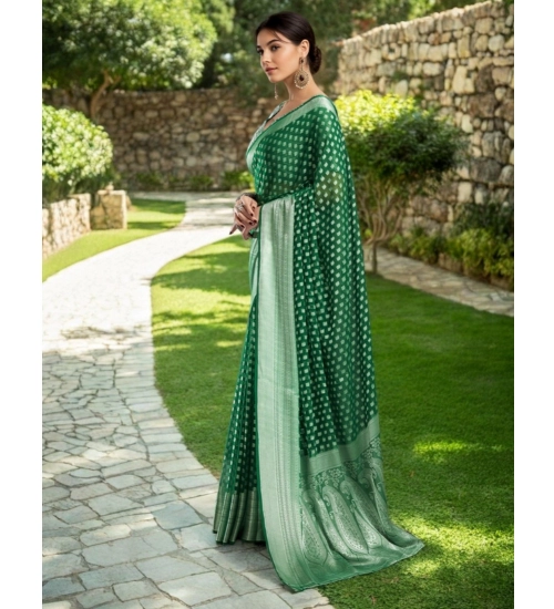 Generic Women's Georgette Weaving Saree With Unstitched Blouse 5.5Mtr (Green)