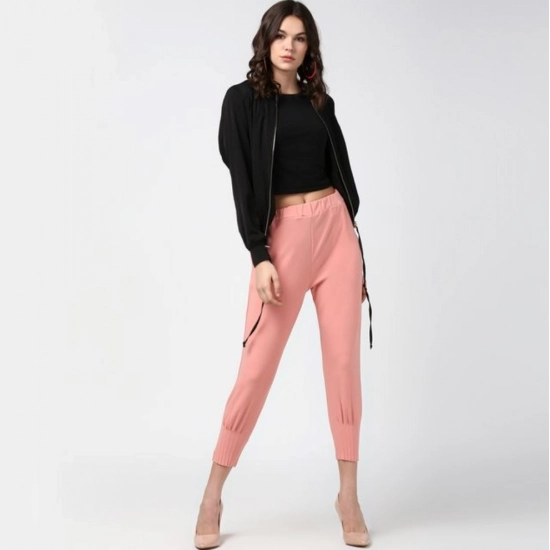 Generic Women's Polyester Solid Elasticated Trousers (Pink) Generic Women's Polyester Solid Elasticated Trousers (Pink)