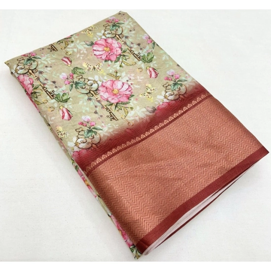 Generic Women's Cotton Silk Floral Printed Saree With Unstitched Blouse 5.5Mtr (Gold) Generic Women's Cotton Silk Floral Printed Saree With Unstitched Blouse 5.5Mtr (Gold)