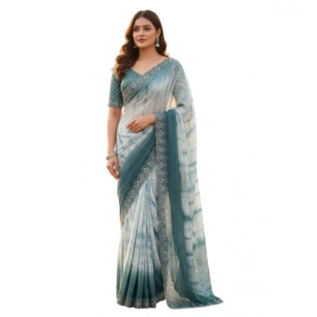 Generic Women's Georgette Striped Saree With Unstitched Blouse 5.5Mtr (Ice blue) Generic Women's Georgette Striped Saree With Unstitched Blouse 5.5Mtr (Ice blue)