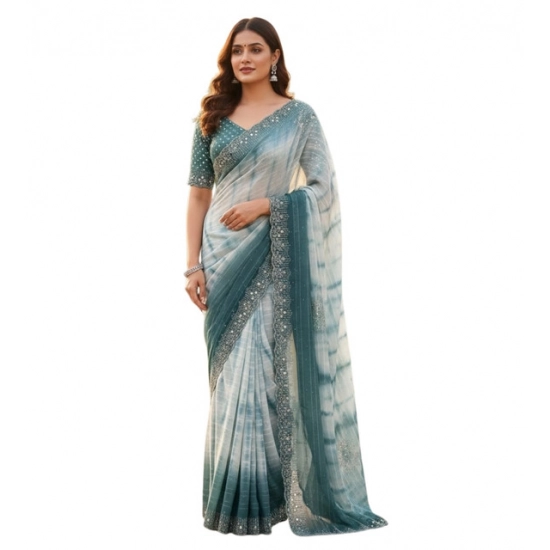 Generic Women's Georgette Striped Saree With Unstitched Blouse 5.5Mtr (Ice blue) Generic Women's Georgette Striped Saree With Unstitched Blouse 5.5Mtr (Ice blue)