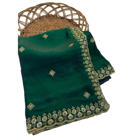 Generic Women's Satin Embellished Saree With Unstitched Blouse 5.5Mtr (Green) Generic Women's Satin Embellished Saree With Unstitched Blouse 5.5Mtr (Green)