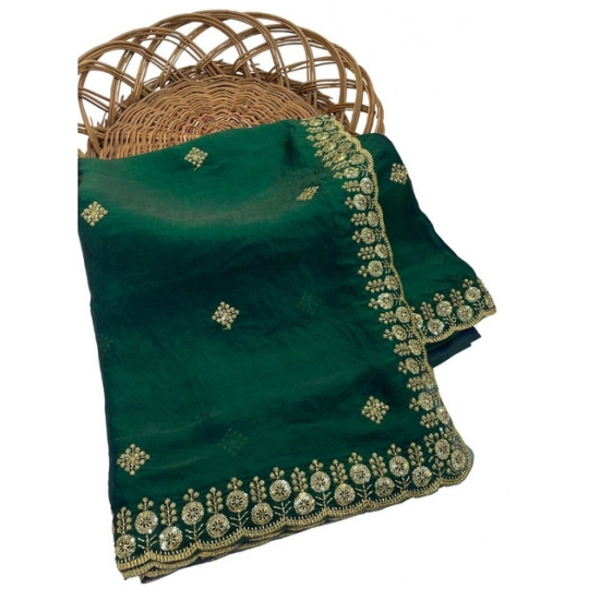 Generic Women's Satin Embellished Saree With Unstitched Blouse 5.5Mtr (Green) Generic Women's Satin Embellished Saree With Unstitched Blouse 5.5Mtr (Green)