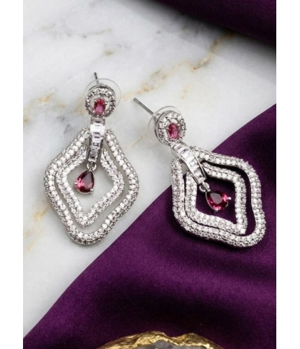 Generic Women's Brass Silver Plated Drop Earrings (Red)