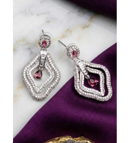 Generic Women's Brass Silver Plated Drop Earrings (Red)