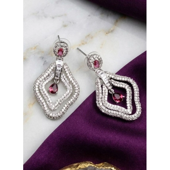 Generic Women's Brass Silver Plated Drop Earrings (Red) Generic Women's Brass Silver Plated Drop Earrings (Red)