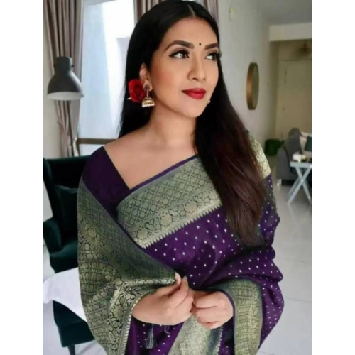 Women's Litchi silk Printed Saree With Unstitched Blouse (Purple) Women's Litchi silk Printed Saree With Unstitched Blouse (Purple)