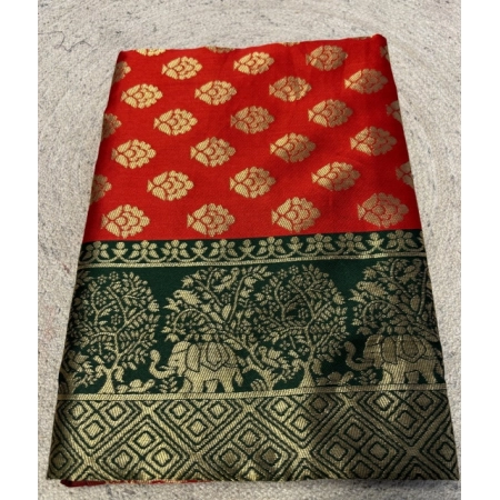 Generic Women's Jacquard Printed Saree With Unstitched Blouse 5.5Mtr (Red)