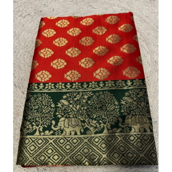 Generic Women's Jacquard Printed Saree With Unstitched Blouse 5.5Mtr (Red)