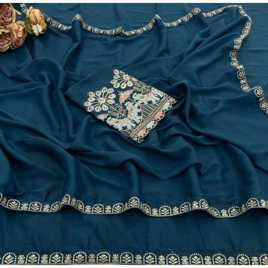Generic Women's Art Silk Embroidered Saree With Unstitched Blouse 5.5Mtr (Blue) Generic Women's Art Silk Embroidered Saree With Unstitched Blouse 5.5Mtr (Blue)