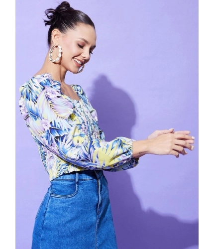 Generic Women's Polyester Floral Long Sleeves Top (Multicolor)