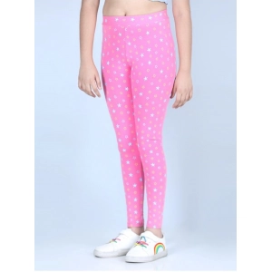 Generic Girl's Cotton Lycra Printed Elasticated Leggings (Pink)