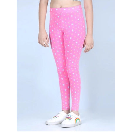 Generic Girl's Cotton Lycra Printed Elasticated Leggings (Pink)