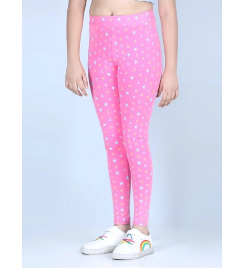 Generic Girl's Cotton Lycra Printed Elasticated Leggings (Pink)
