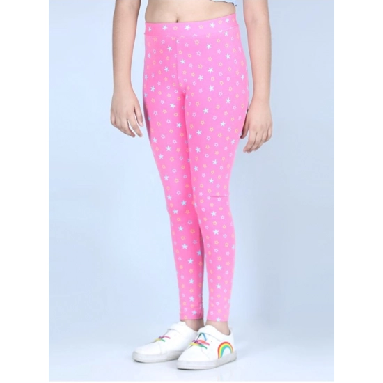 Generic Girl's Cotton Lycra Printed Elasticated Leggings (Pink)