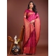Generic Women's Banarasi Silk Printed Saree With Unstitched Blouse 5.5Mtr (Magenta)