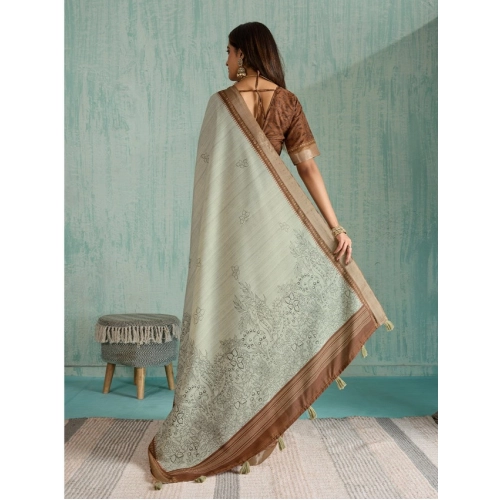 Women's Silk Blend Printed Saree With Unstitched Blouse 5.5Mtr (Green) Women's Silk Blend Printed Saree With Unstitched Blouse 5.5Mtr (Green)