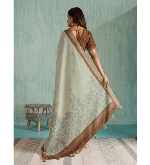 Generic Women's Silk Blend Printed Saree With Unstitched Blouse 5.5Mtr (Green)