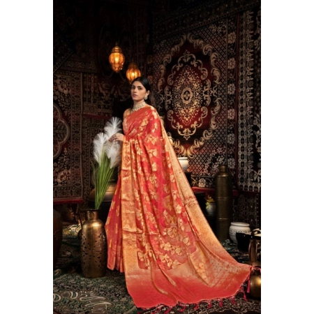 Generic Women's Organza Woven Saree With Unstitched Blouse 5.5Mtr (Red)