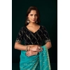 Generic Women's Net Sequence Saree With Unstitched Blouse 5.5Mtr (Turquoise)