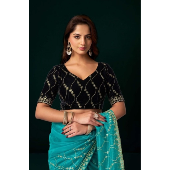 Generic Women's Net Sequence Saree With Unstitched Blouse 5.5Mtr (Turquoise) Generic Women's Net Sequence Saree With Unstitched Blouse 5.5Mtr (Turquoise)