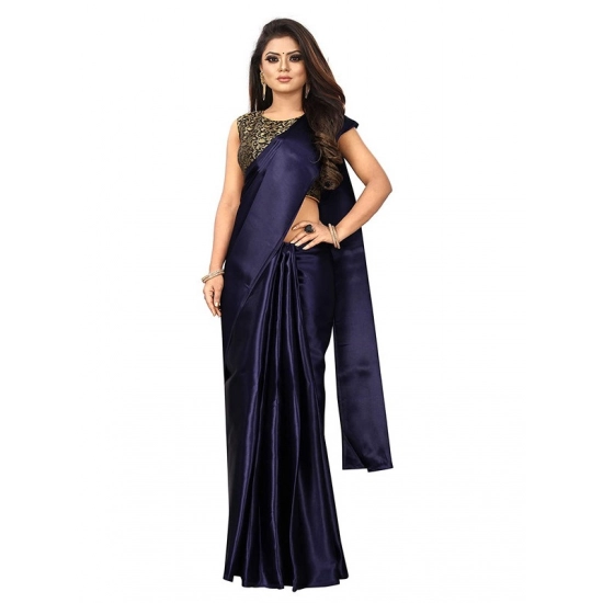 Generic Women's Satin Printed Saree With Unstitched Blouse 5.5Mtr (Navy Blue) Generic Women's Satin Printed Saree With Unstitched Blouse 5.5Mtr (Navy Blue)
