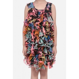 Generic Girl's Chiffon Ruffled Sleeveless Dress (Black)