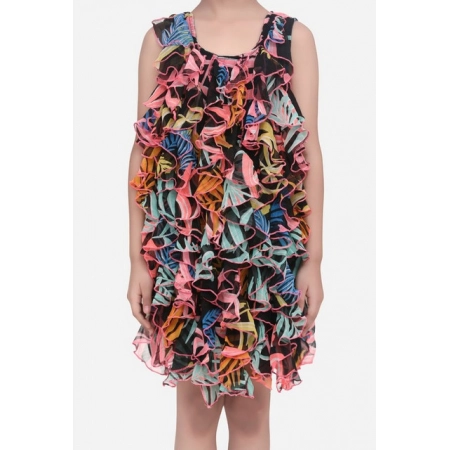 Generic Girl's Chiffon Ruffled Sleeveless Dress (Black)