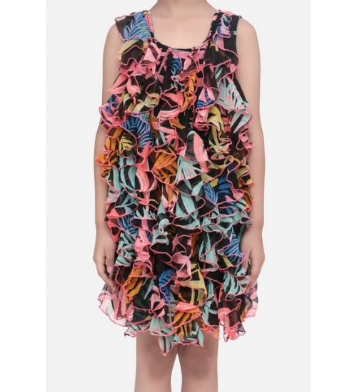 Generic Girl's Chiffon Ruffled Sleeveless Dress (Black)