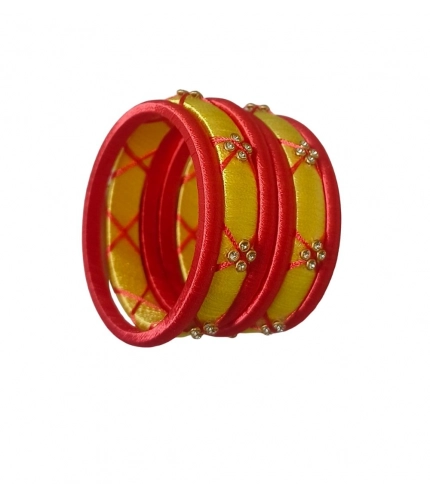 Generic Women's Plastic Silk Thread Bangles (Lemon Yellow, Size: 2.2)