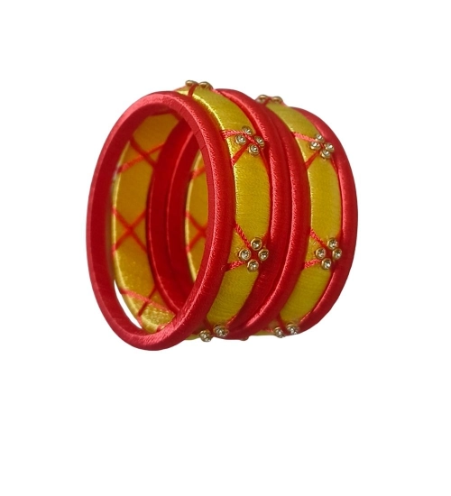 Generic Women's Plastic Silk Thread Bangles (Lemon Yellow, Size: 2.2)