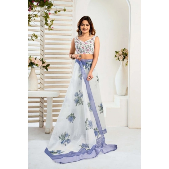 Generic Women's Faux_Linen Printed Ready-to-Wear Saree With Unstitched Blouse 5.5 Mtr (White) Generic Women's Faux_Linen Printed Ready-to-Wear Saree With Unstitched Blouse 5.5 Mtr (White)