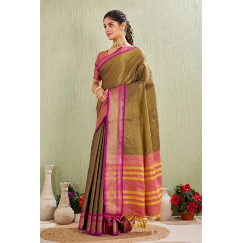 Women's Silk Blended Jaquard Woven Saree With Unstitched Blouse 5.5Mtr (Green)