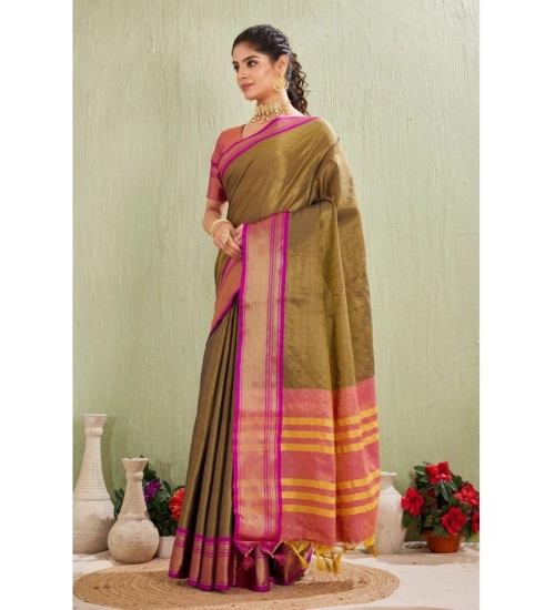 Generic Women's Silk Blended Jaquard Woven Saree With Unstitched Blouse 5.5Mtr (Green)