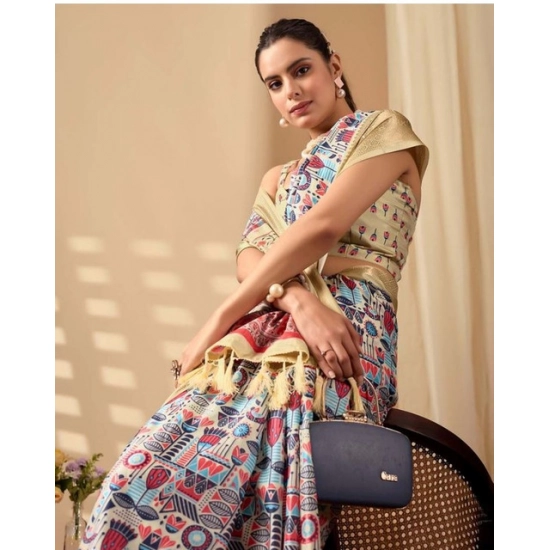 Generic Women's Faux_Banarasi_Silk Printed Saree With Unstitched Blouse 5.5Mtr (Multicolor)