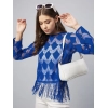Generic Women's Lace Self Design Long Sleeves Top (Blue)