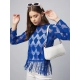 Generic Women's Lace Self Design Long Sleeves Top (Blue)